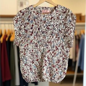 Vintage Jaclyn Smith dolman-sleeve popcorn knit chunky Sweater,pink&white SZ L